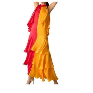 Pinnacle by Shruti Sancheti Mock-Neck Colorblock Ruffle Dress. XXS. Multicolor.